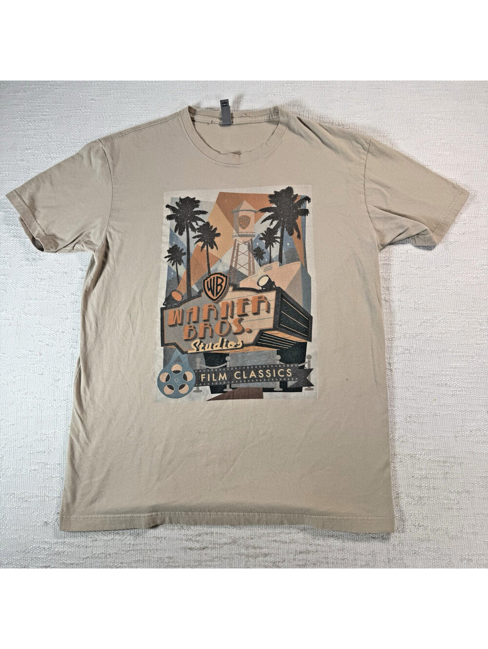 Warner Bros Studios Graphic T-Shirt Mens Large Film Classics Beige Movie Logo
